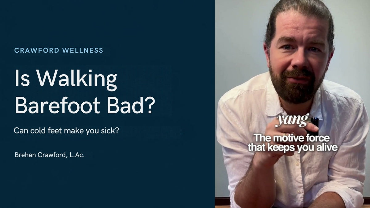 Is walking barefoot at home bad: Brehan Crawford, L.Ac., in a frame from his video on going barefoot at home