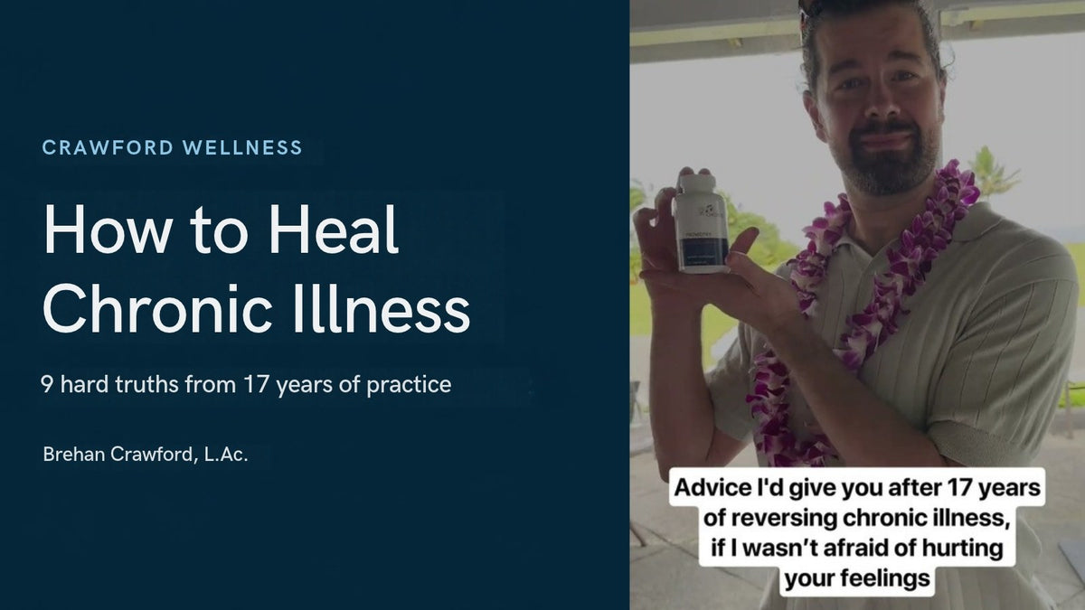 How to heal from chronic illness: Brehan Crawford, L.Ac., holding a supplement bottle