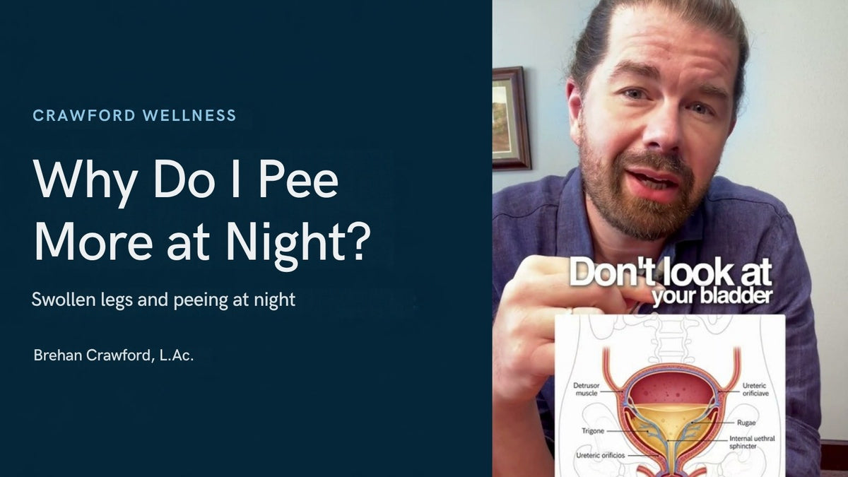 Why do I pee more at night: Brehan Crawford, L.Ac., holding a bladder diagram with the caption Don't look at your bladder