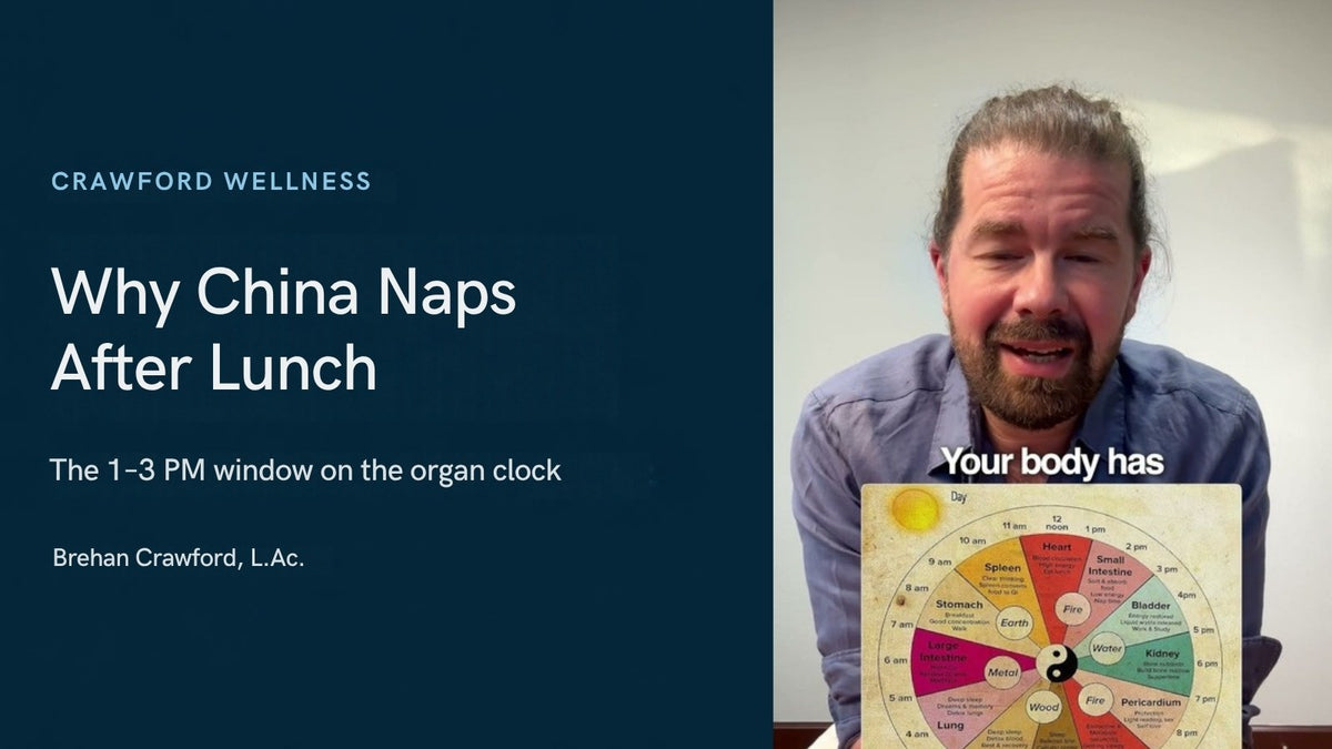 Why do Chinese people nap after lunch: Brehan Crawford, L.Ac., holding a Chinese medicine organ clock chart
