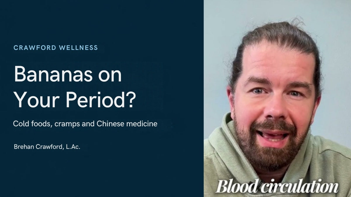 Are bananas good for period cramps? Brehan Crawford, L.Ac., speaking to camera in his video on avoiding bananas during your period