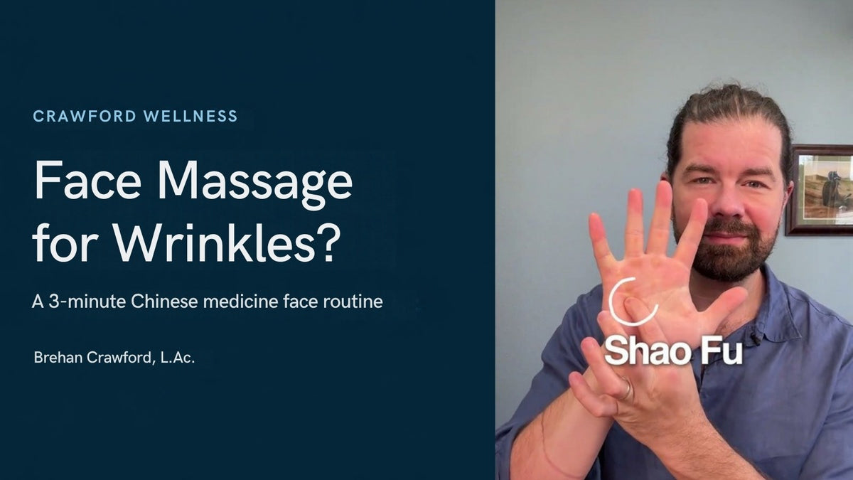 Does massaging your face help with wrinkles? Brehan Crawford, L.Ac. showing the Shaofu point in the palm of his hand