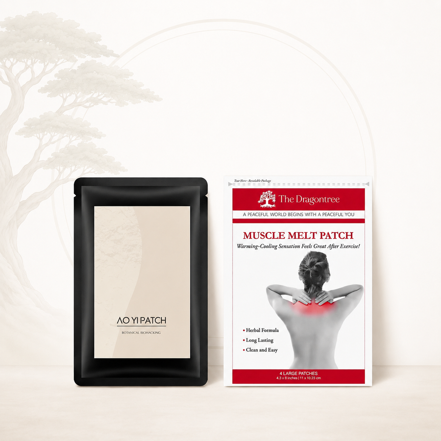AOYI PATCH and DragonTree Muscle Melt Patch packaging on a white background