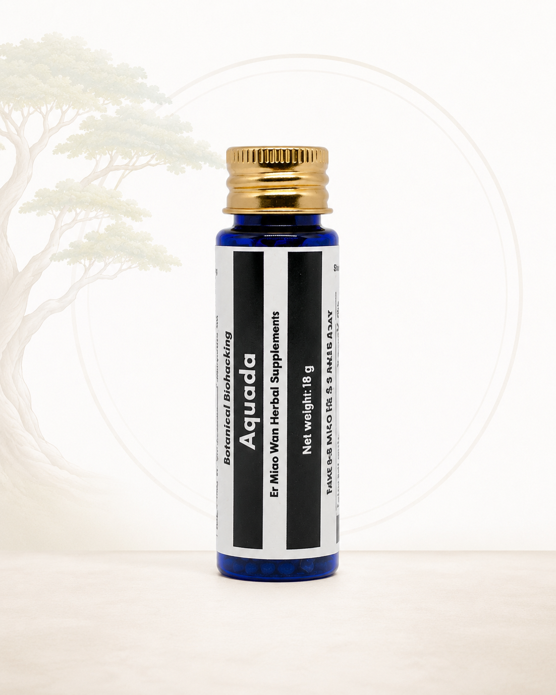 Aquada supplement bottle with gold cap on a white background