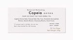 Close-up of the Copeia (Dang Gui Shao Yao Tang) herbal tea product label from Crawford Wellness, showing ingredients and brewing instructions on a light background.