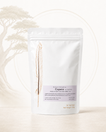 Copeia herbal tea (Dang Gui Shao Yao Tang) from Crawford Wellness, with a lavender label, in a white stand-up pouch on a sage green background.