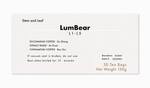 Close-up of the LumBear (L1-L5 formula) herbal tea product label from Crawford Wellness, showing ingredients and brewing instructions on a light background.