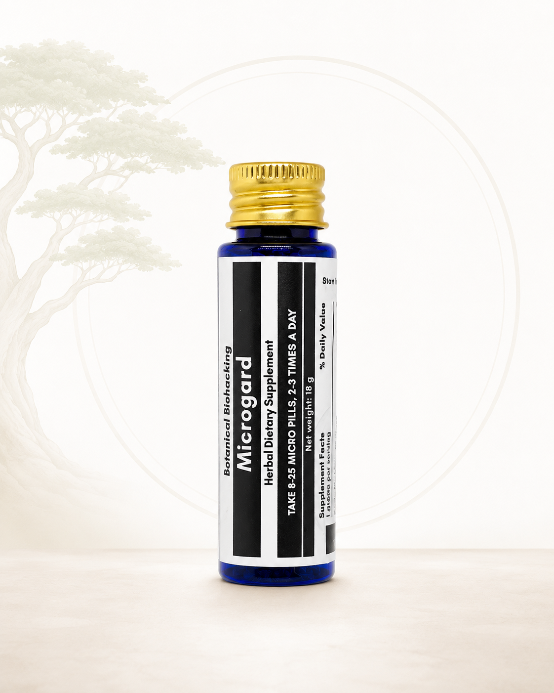 Bottle of Microgard supplement with a gold cap on a white background